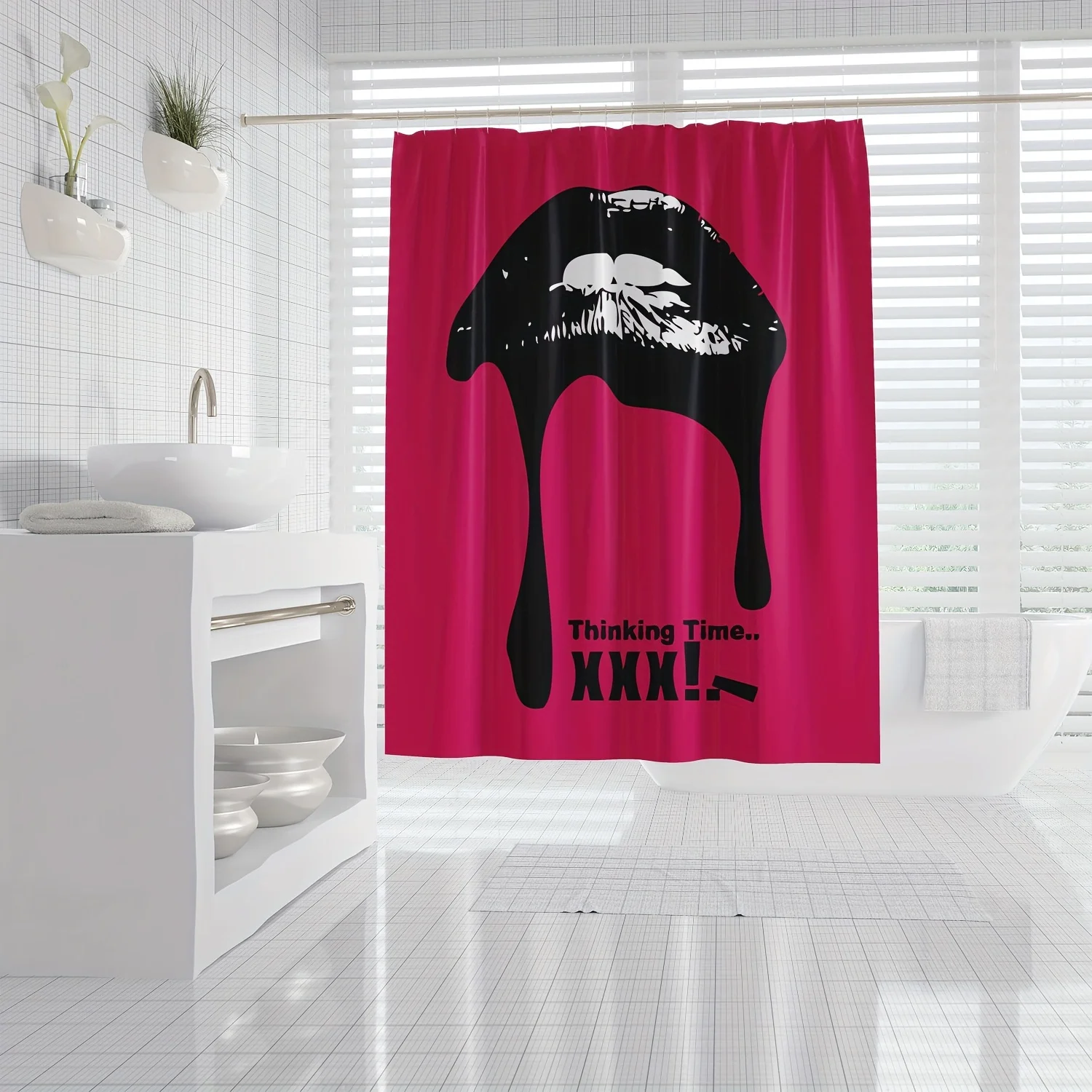 

1pc Artistic Black Lips Print Shower Curtain, Digital Printed Shower Curtain, Waterproof Bathroom Decor, Bathroom Decor