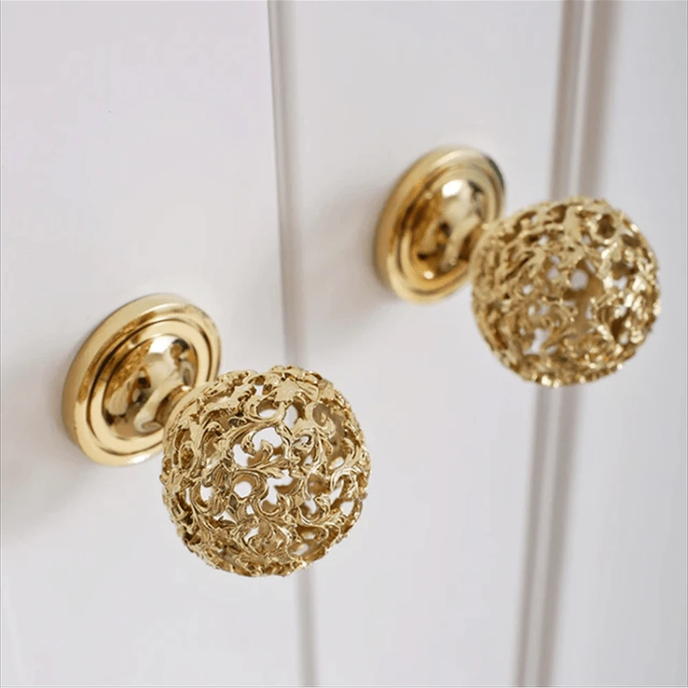 1 piece of exquisite metal hollow ball knob, polished zinc alloy drawer handle, suitable for dressers, cabinets, drawers