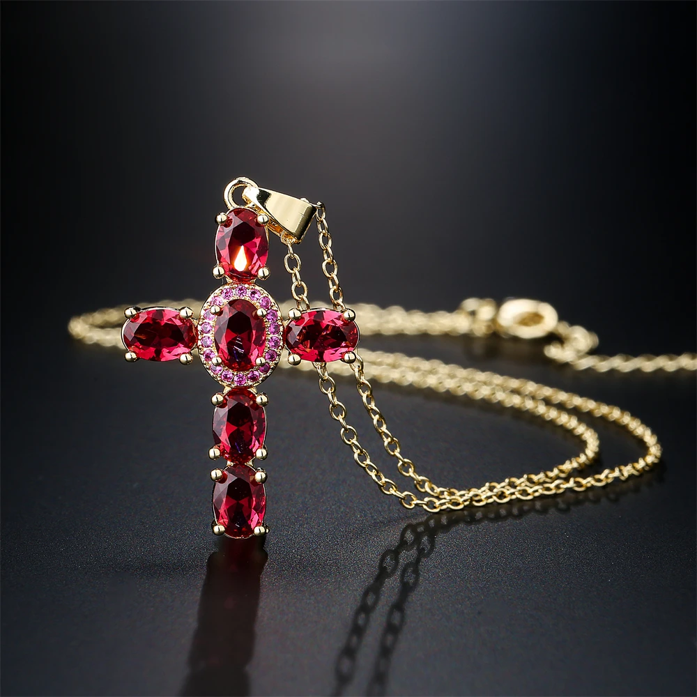 NEWBUY Classic Design Cross Pendant Necklace For Women 2026 Hot Sale Luxury AAA Cubic Zirconia Crystal Christian Jewelry Gift
