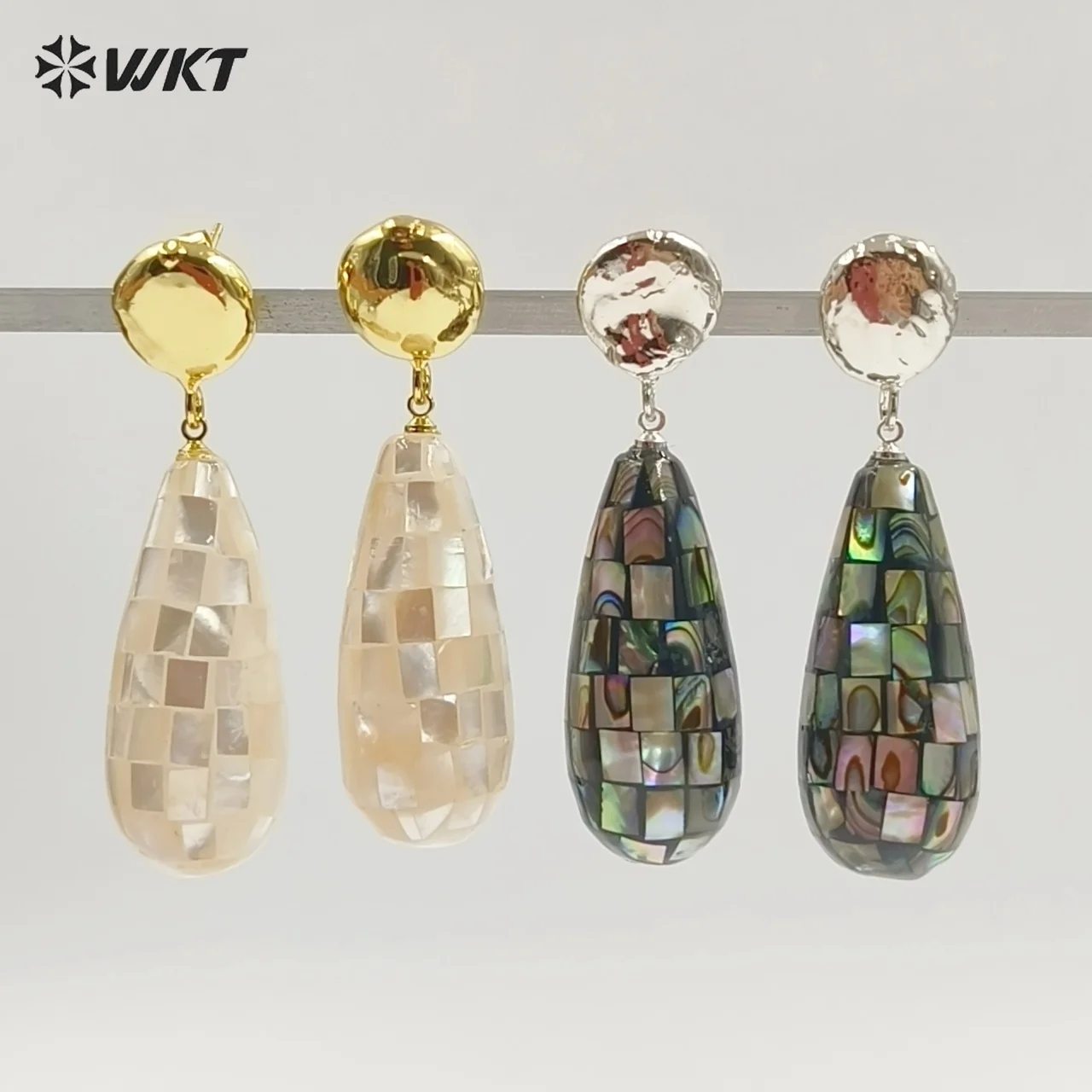 WT-MPE190 Elegant Style Gold Plated Natural Abalone And White Shell Waterdrop Shape Earrings For Lady Daily Decorative Jewelry