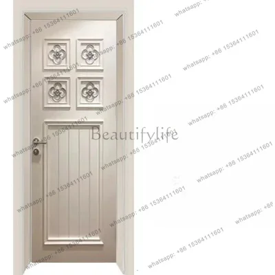 PG White Painted Solid Wood Casement Door Multi Layer Wooden Interior Door for Bedroom Kitchen Bathroom Study Villa Home Frosted