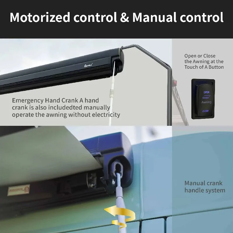 Car Awning Retractable Cassette Motorized Electric RV Sun Shade Camper Trailers Van Awning for Caravan