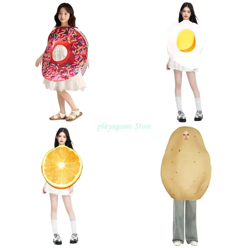 Y88A Omelett/Potato/Doughnuts Costume Vegetable Costume Funny Costume Outfit for Halloween Dressing Up Roleplay Cosplay
