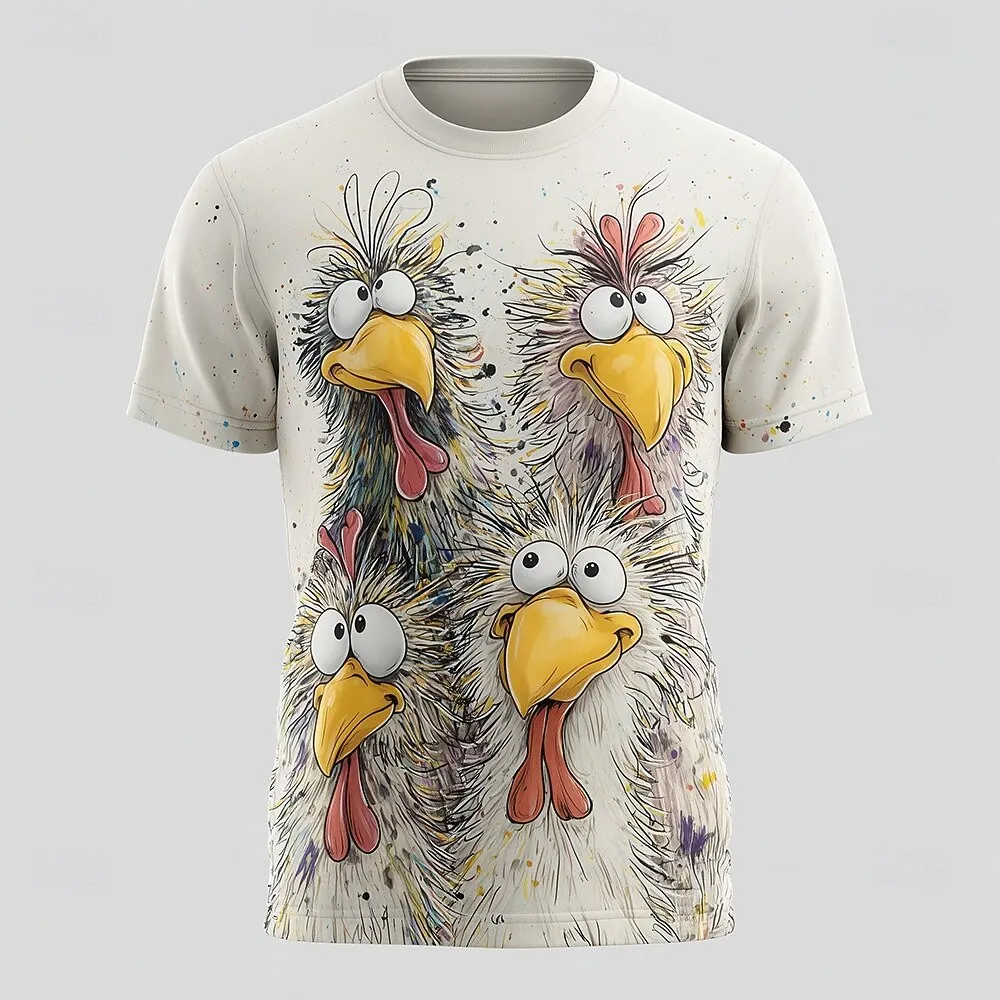 

Funny 3D Animal Print Men T Shirt Casual O-neck Short Sleeve Top Cartoon Chick Pattern T-Shirts Fashion Trend Pullover Loose Tee