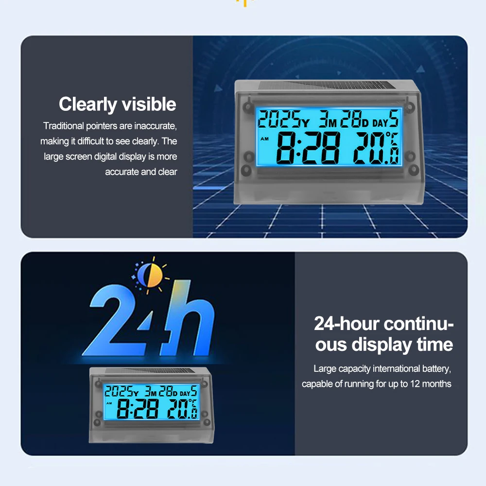 Solar Motocycle Digital Clock Date Week Temperature LCD Backlit Display Waterproof Thermometer Equipped with Motorcycle stand image 6