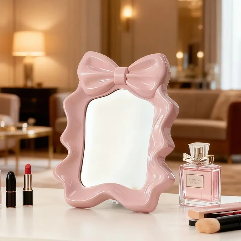 Bow Standing Makeup Mirror Cute Desktop Cosmetic Mirrors for Girls High-quality Portable Women Mirrors Sweet Style Wholesales