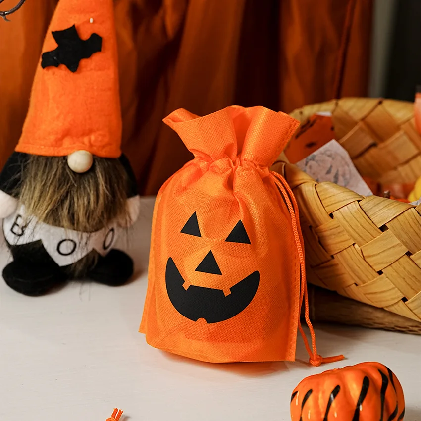 5/10/20 PCS Halloween Pumpkin Candy Bag Non-woven Fabric Drawstring Storage Bags Gift Packaging Pouch Party Supplies Kid Favor