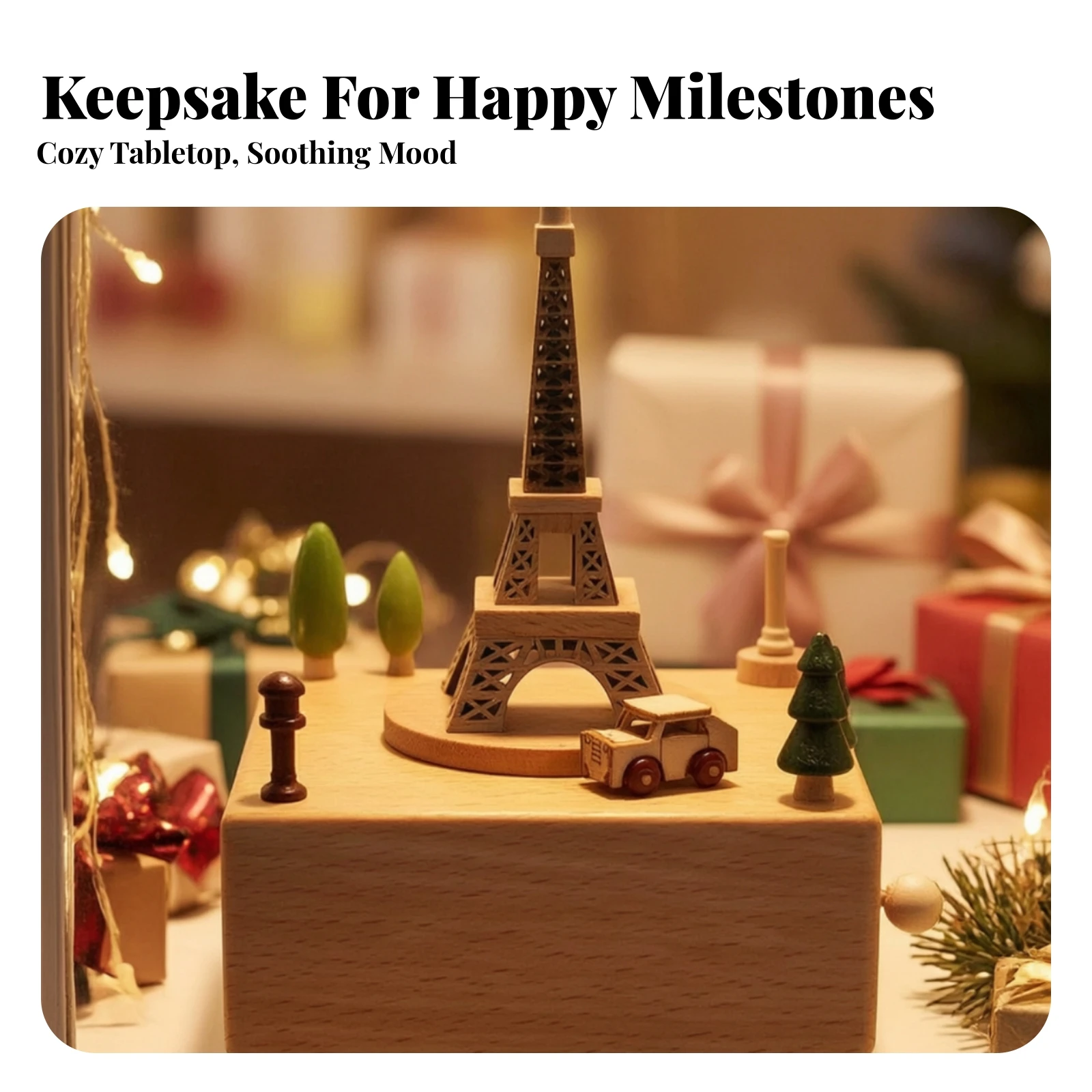Parisian Landmark Melody Box No Batteries Required Melody Box with Parisian Landmark Decor Artisan Wind-up for Collectors, Desk