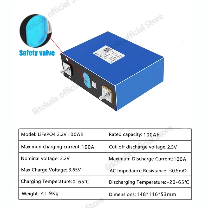 4 Uds LiitoKala 3,2 V Lifepo4 batería recargable 100Ah de alta potencia para Motor de coche DIY12v24v barco eléctrico RV inversor