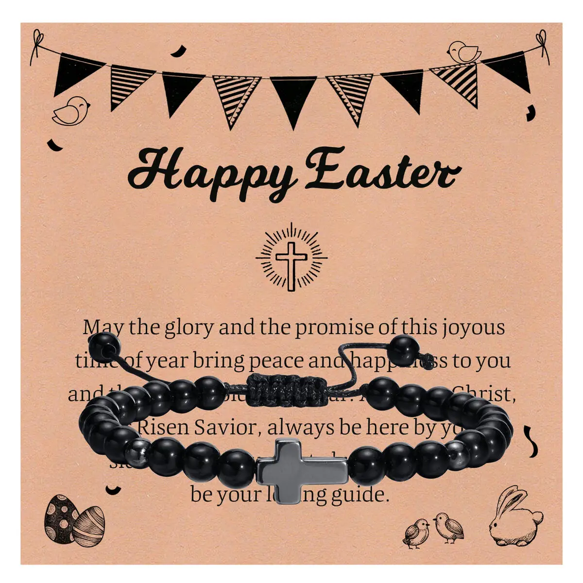 

Easter Hematite Cross Bracelet for Men,Black Onyx Meditation Beaded Bracelets,Christian Religious Jewelry Gift Card