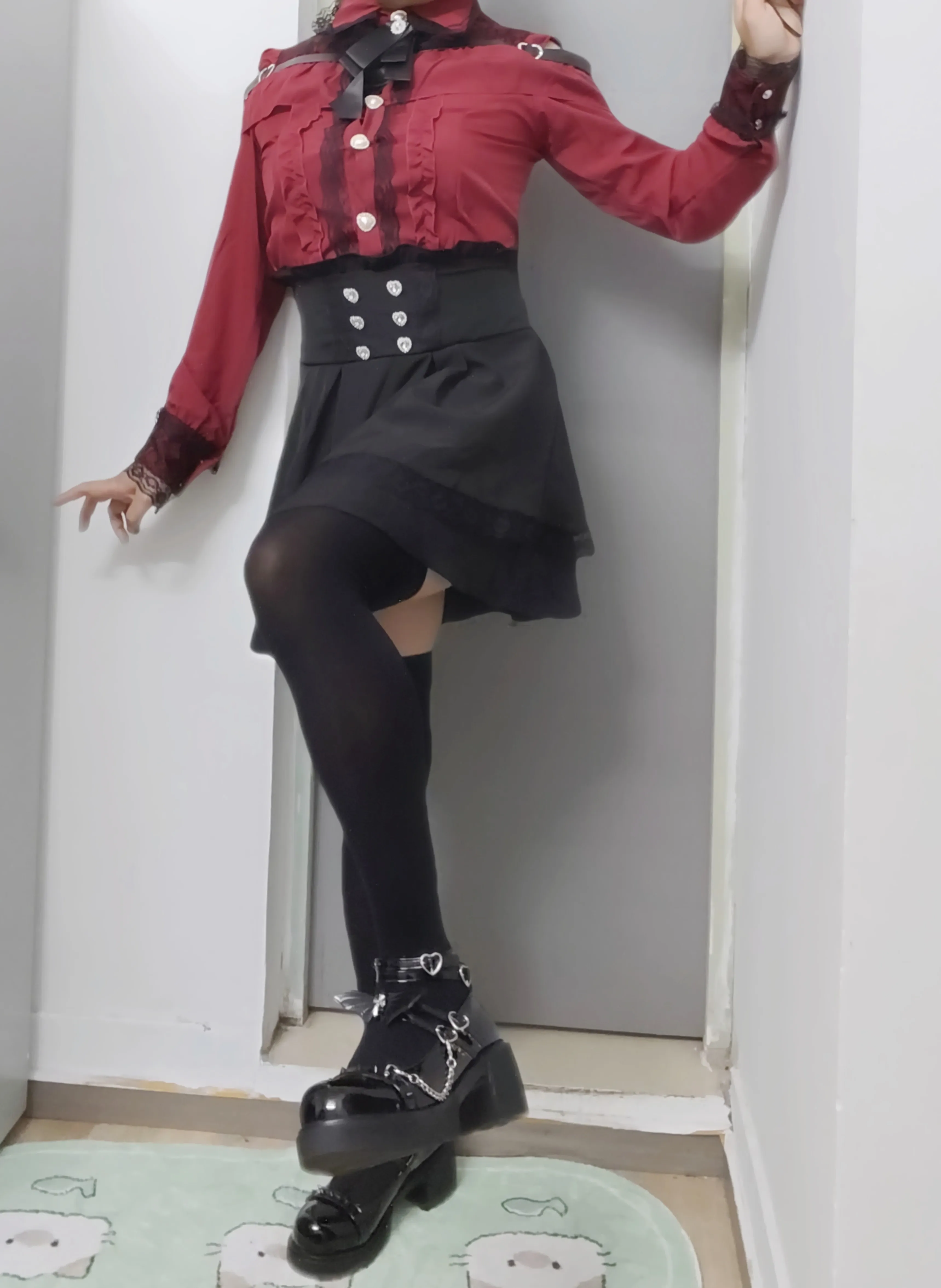 Ensemble chemise et jupe Jirai Kei Lolita, style kawaii, nœud, manches longues, Y2K, tenue décontractée esthétique de style japonais pour femmes