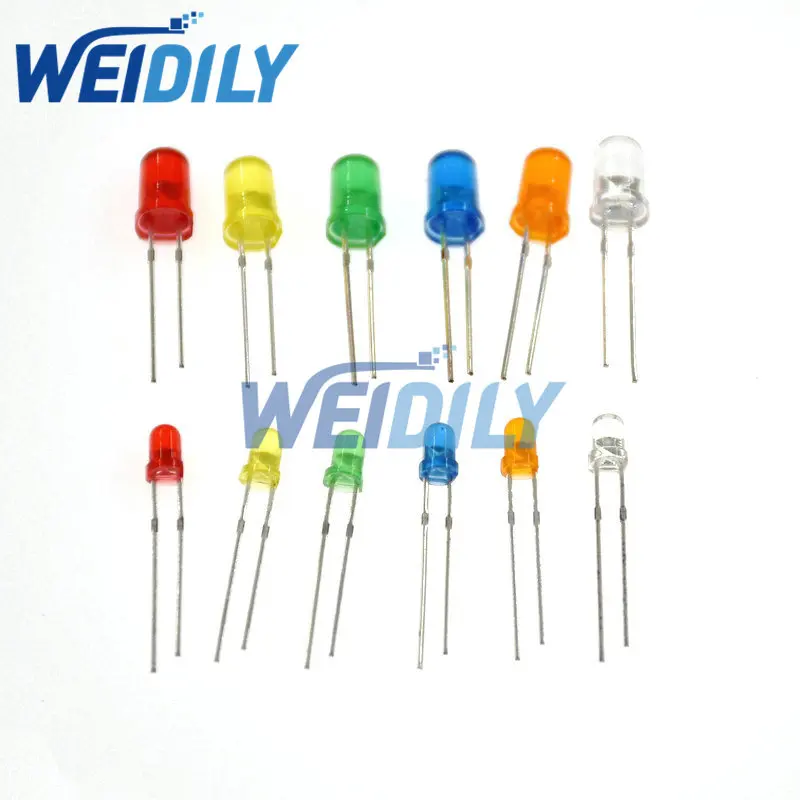 Diode électroluminescente LED ronde, blanc, bleu, rouge, jaune, vert, orange, rose, lumière blanche chaude, eau claire, F3, F5, 3mm, 5mm, 100 pièces