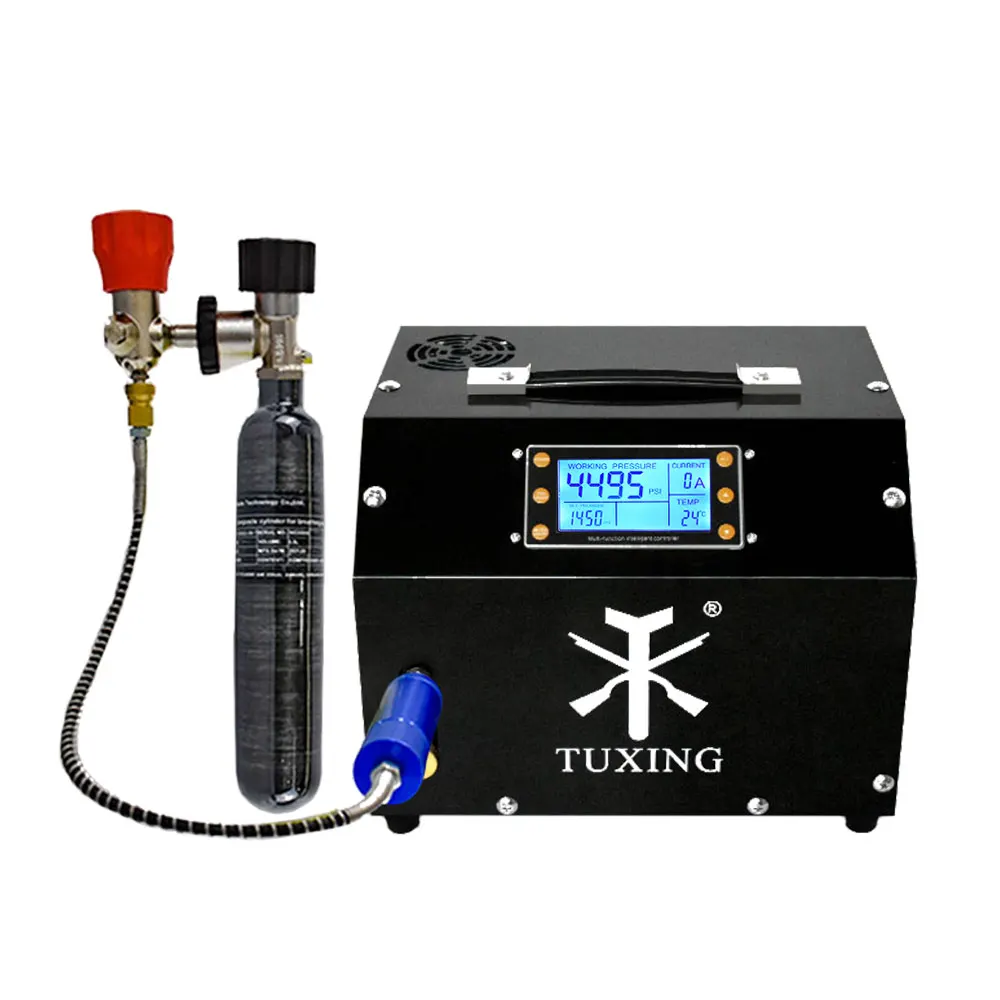 TUXING 4500Psi 300Bar PCP Air Compressor with LCD Display Digital Control Compressor Auto-Stop 12V Power Adapter for PCP Tank