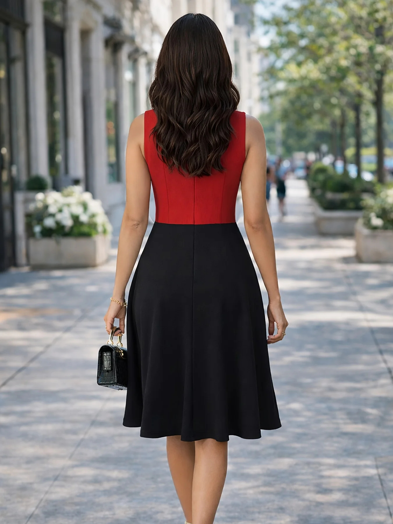 Womens Summer Sleeveless Elegant Front Zipper Work Office A-Line Colorblock Business Casual Party Slim Fit And Flare Swing Dress