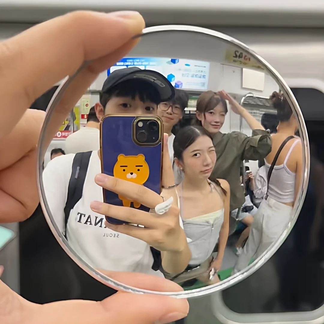 Foto bolle spiegel, zelfportret reizen reflecterende groothoek ronde spiegel, draagbare make-upspiegel, extra achteruitkijkspiegel