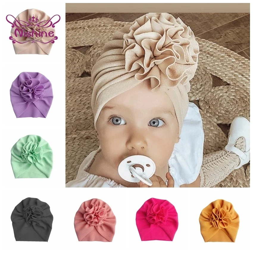 1PCS Flower Baby Hat Newborn Elastic Infant Turban Hats for Girls Cotton Kids Children Beanie Cap Headwear Photo Props