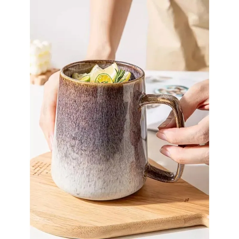 

650 мл европейская керамическая кружка в стиле ретро с ложкой для кофе, креативная офисная посуда для чая, напитков, подарок для пар