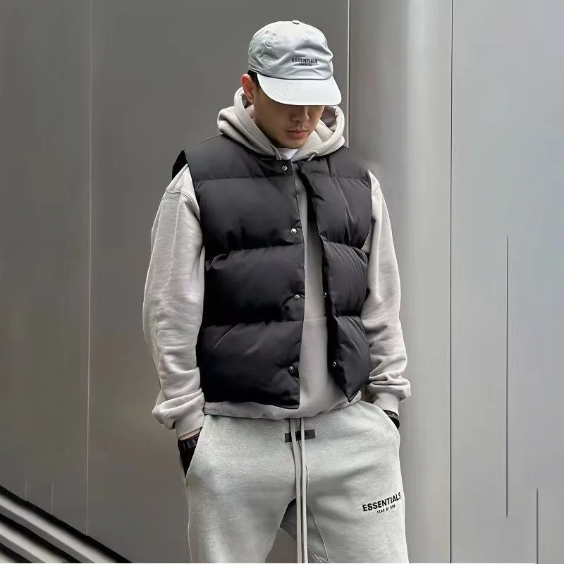 

Толстый жилет в американском уличном стиле, зимние теплые хлопковые стеганые пальто без рукавов, мужские базовые жилеты, парки, однобортные