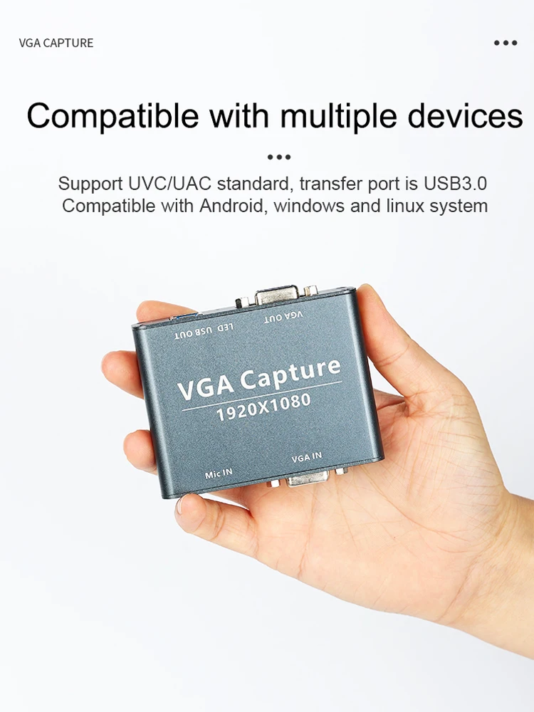 VGA compatible with Android, Windows and Linux system VGA to USB Capture 1080P audio and video capture VGA input and USB output