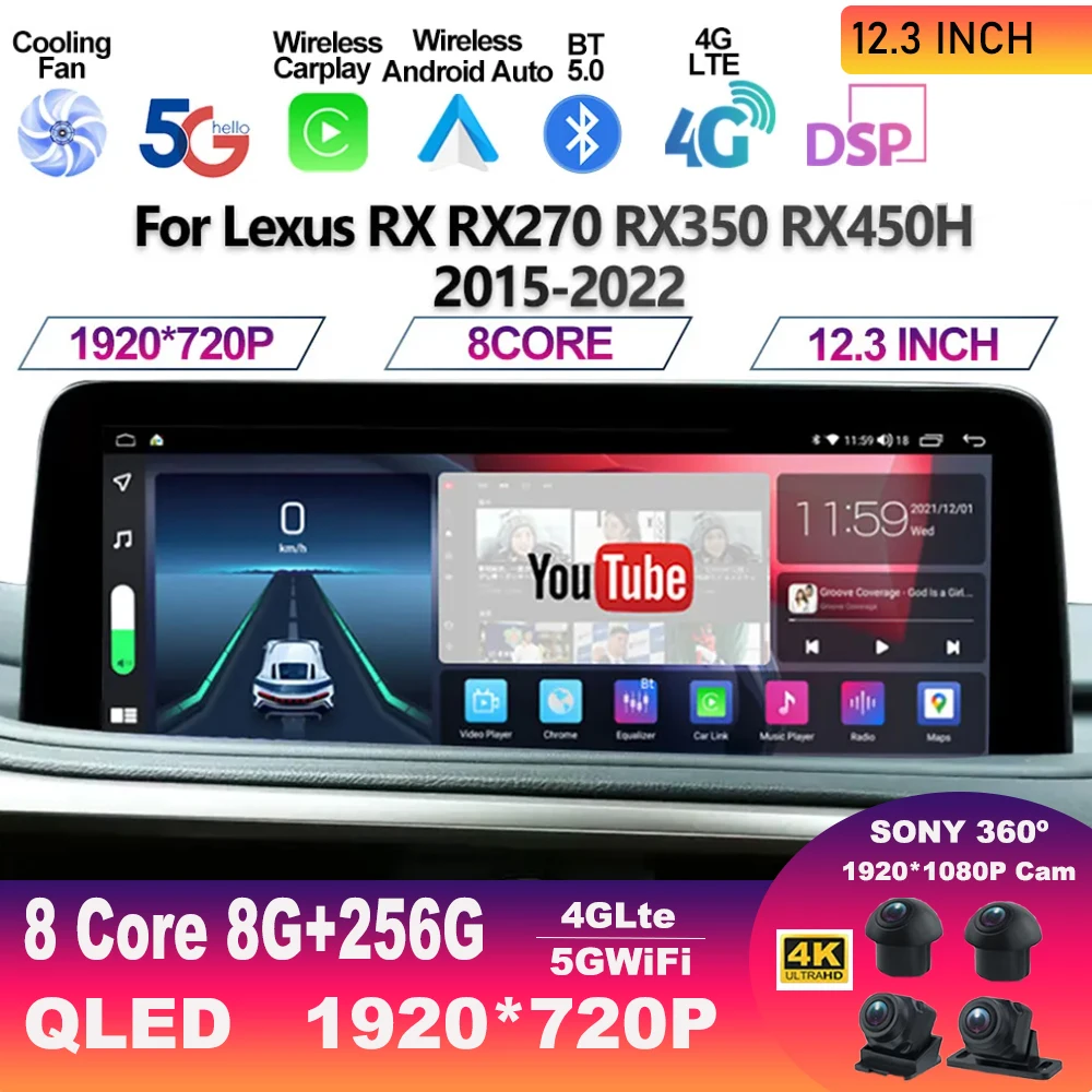 

12.3 Inch Screen Android 13 For Lexus RX RX270 RX350 RX450H 2015-2022 Car Radio GPS Navigation Multimedia Player CarPlay WIFI