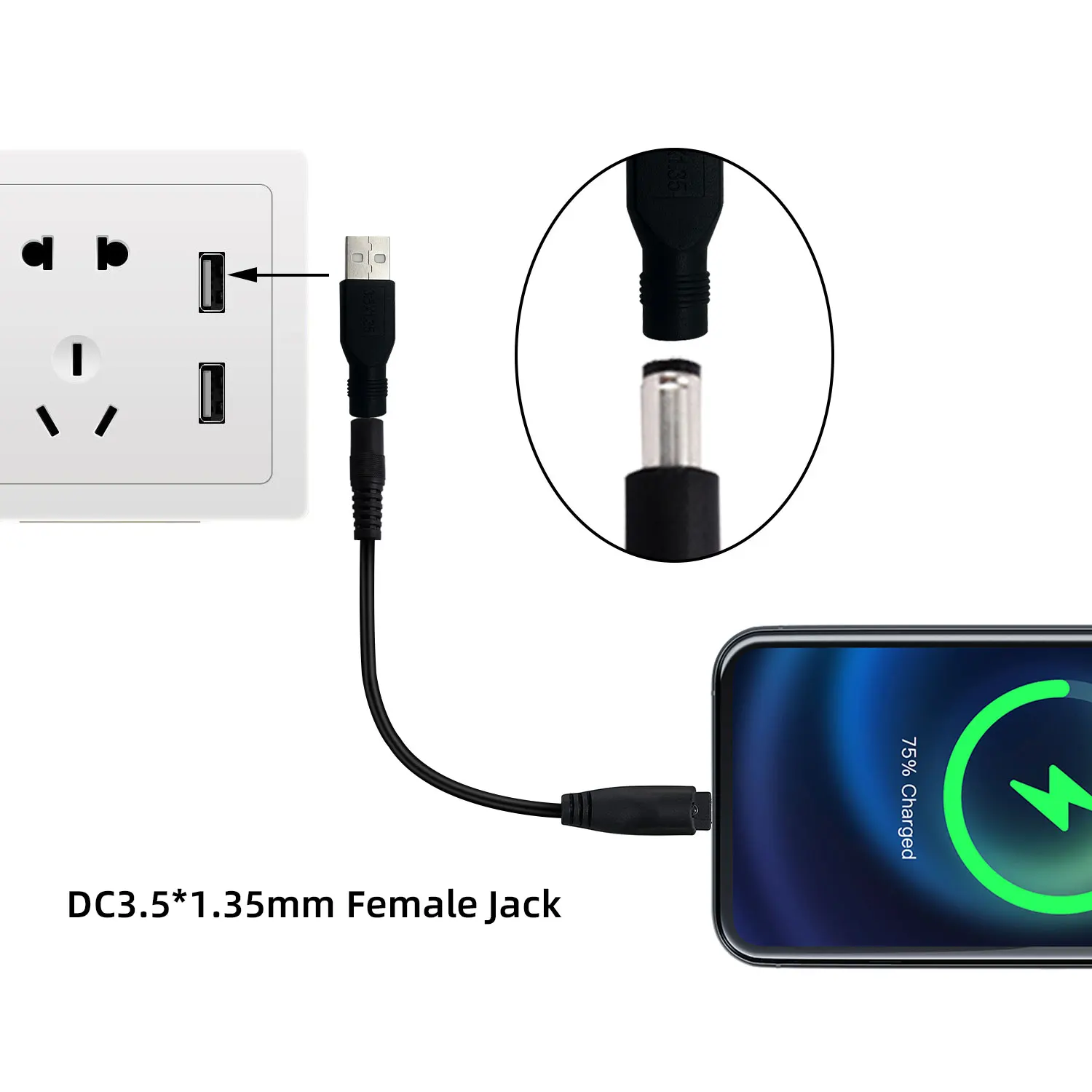 USB to DC Power Adapter DC3.5x1.35mm to USB converter for cameras, routers, LED strips and many sizes of compatible products