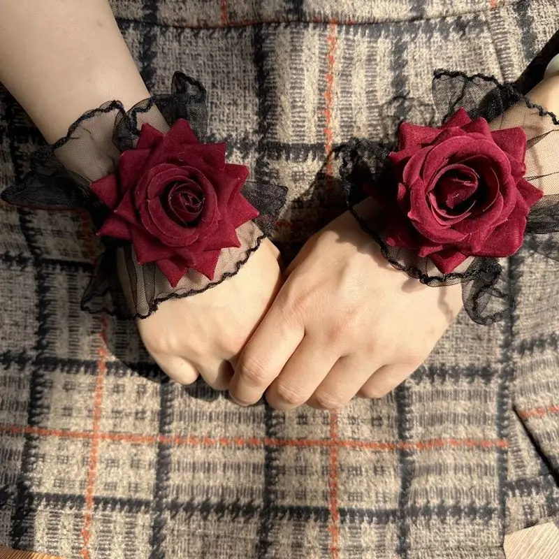 Dark Lolita Lolita Spitze Handgelenk Ärmel Damen Weinrot Rose Kleid Ärmel Cosplay Prop Armband