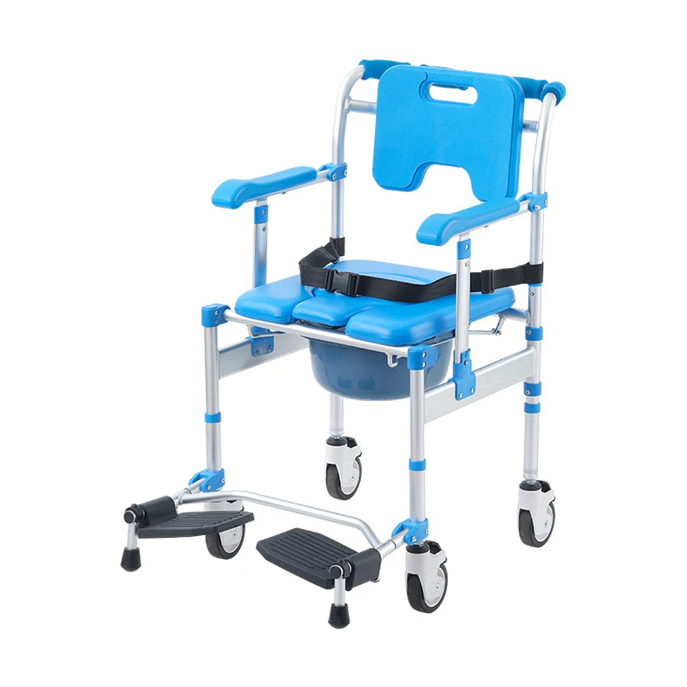 Waterproof Aluminum Commode Chair for Elderly Anti-Tilt Foldable Footrest Sponge Padded Seat 3 in 1 Bedside Bathroom School