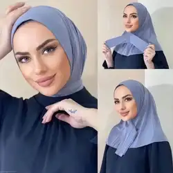 Soft Elastic Ready Jersey Cotton Hijab Undercap For Muslim Woman Bonnet Solid Color Instant Inner Caps Ladies Headband Free Size