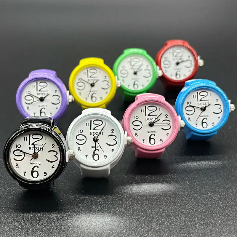 Kiss Jewelry Mini Vintage Quartz Watches Finger Rings Women Men Punk Colorful Elastic Strap Clock Dial Funk Ring Gift