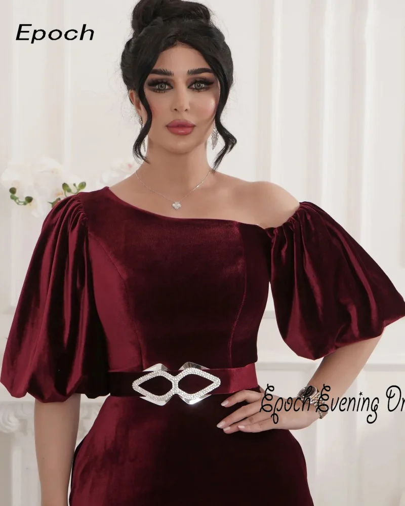 Formal Evening Dress For Sexy Women 2024 فساتين السهرة Trumpet Dubai One-Shoulder Luxury Belt Burgundy Cocktail Party Prom Gown