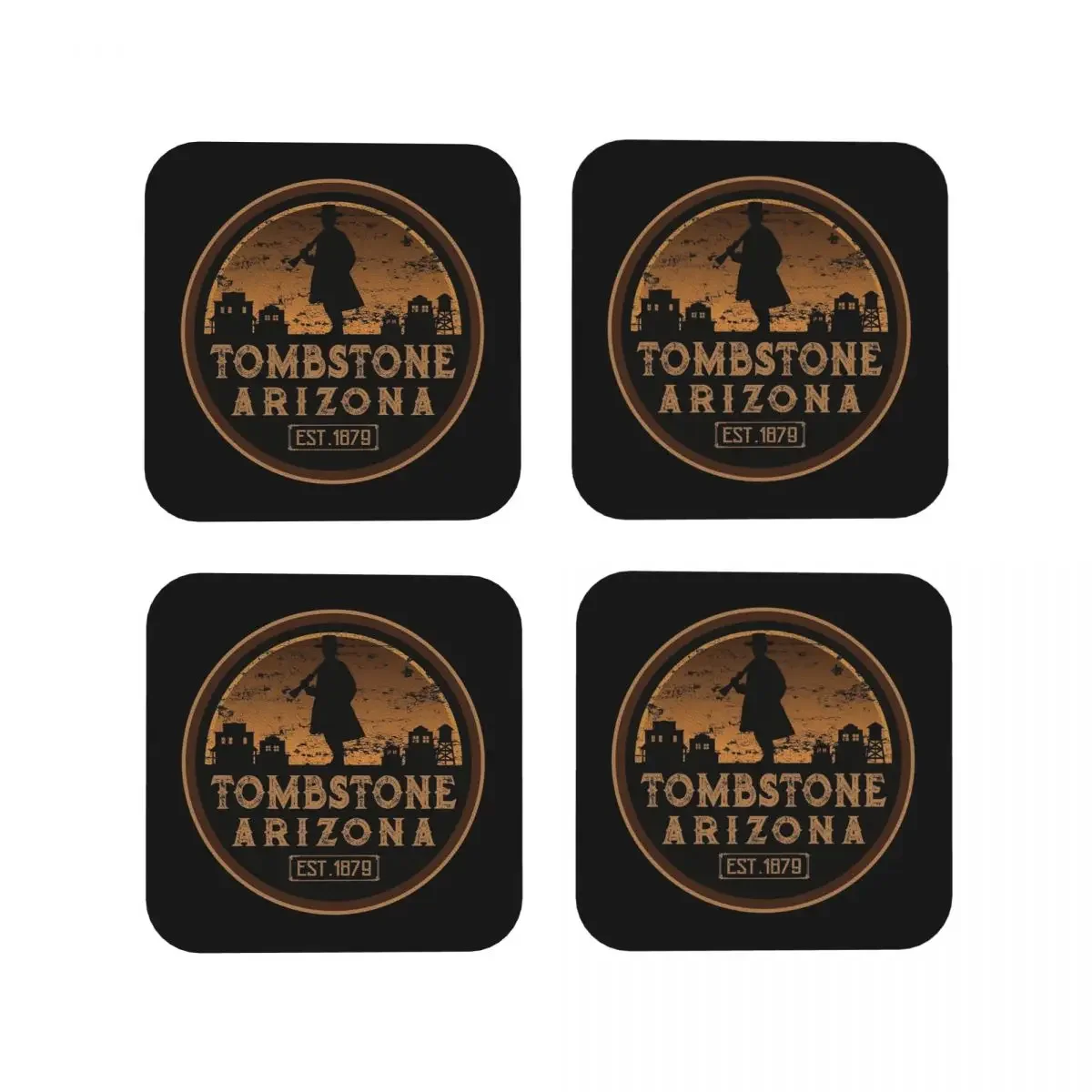 Tombstone Arizona Wild West Coasters Coffee Mats Set of 4 Placemats Cup Tableware Decoration & Accessories Pads for Home Kitchen