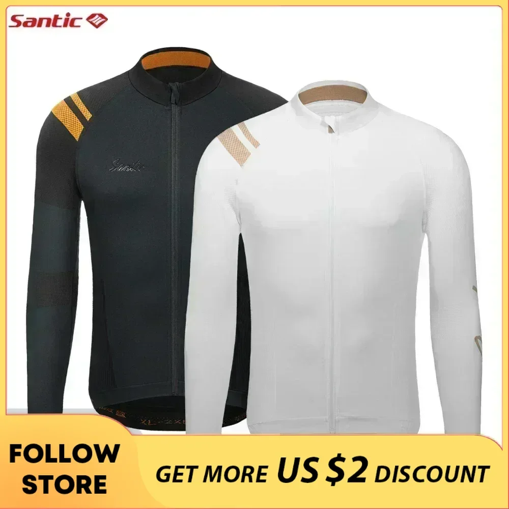 Santic Men\'s Cycling Jersey Spring Autumn Quality Seamless Bicycle Clothing Professional Long Sleeve MTB Bike Road Riding Tops