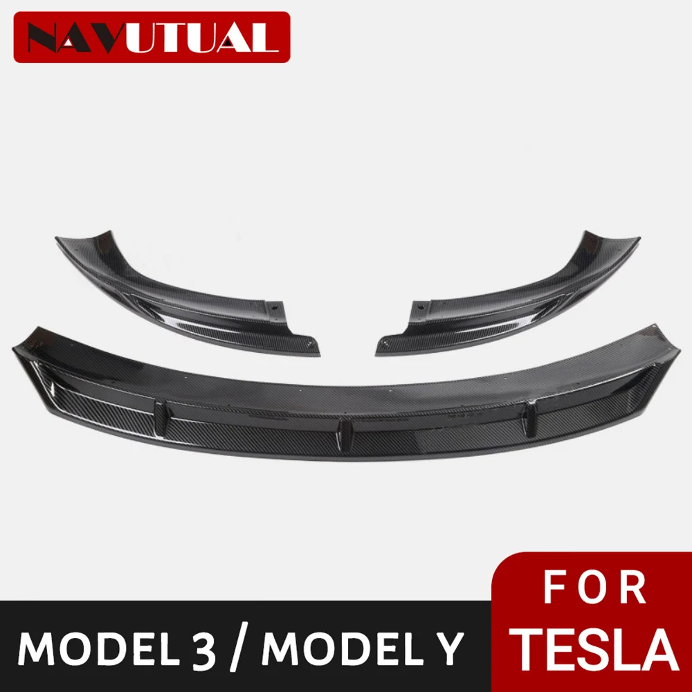 

For Tesla Model 3 Highland 2023-2024 Front Bumper Lip Kit Car Glossy Mods Spoiler Accessories Glossy Carbon Fiber Black