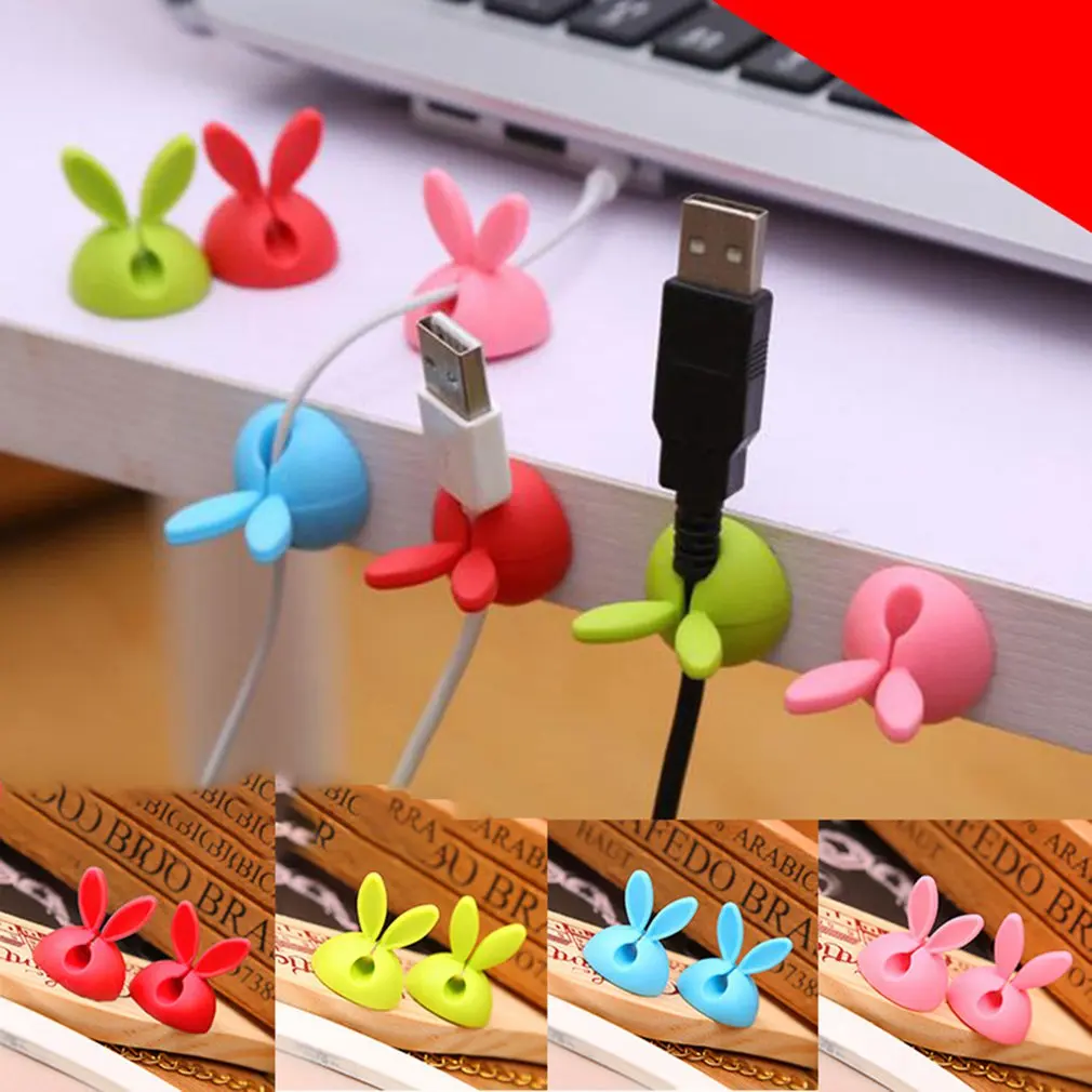 4pcs Rabbit Ears Fixer Thread Management Device Data Line Desktop Finishing Convenient Fixing Clamps