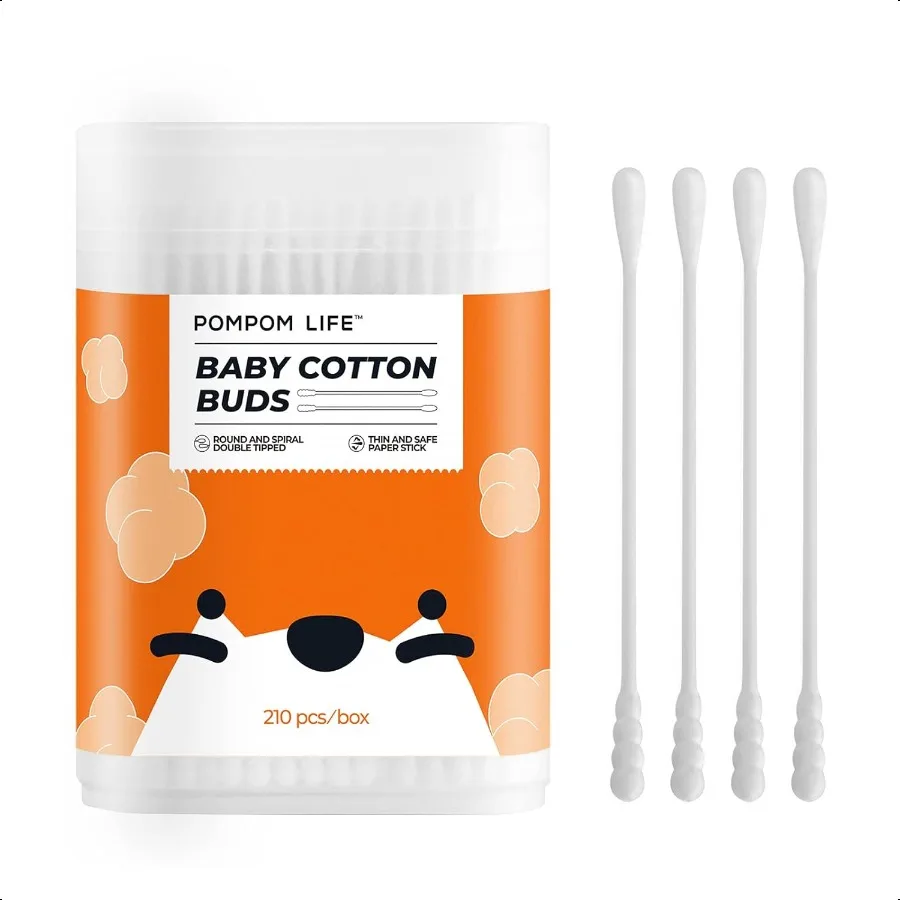 Baby-Wattestäbchen, 210 Stück, Wattestäbchen für die persönliche Hygiene, babysichere Tipps für die Ohren- und Nasenreinigung mit biologisch abbaubarer Bio