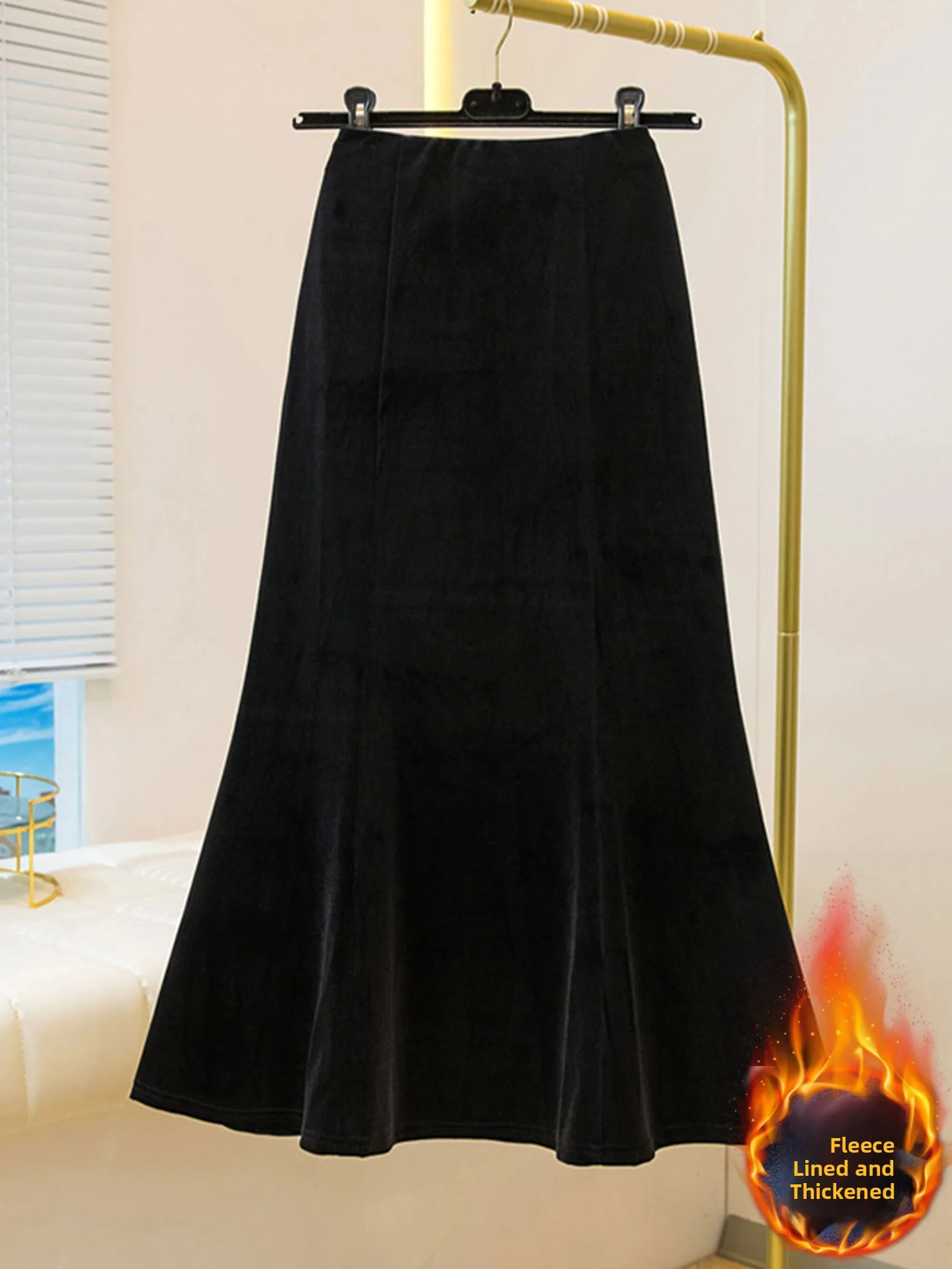 

plus Size Black Velvet Fish Tail Half Skirt Women's Winter Thickened Fleece Mid-Length Wrap Body Skirt Korean Style Commute