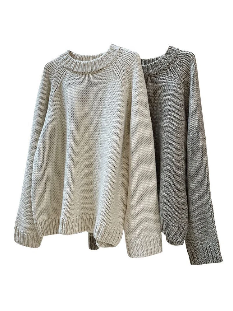 LANMREM Women Knitted Pullover Wool Blend Solid Color Loose Korean Style Female Fashion Thick Sweater 2024 Winter New 2WA141