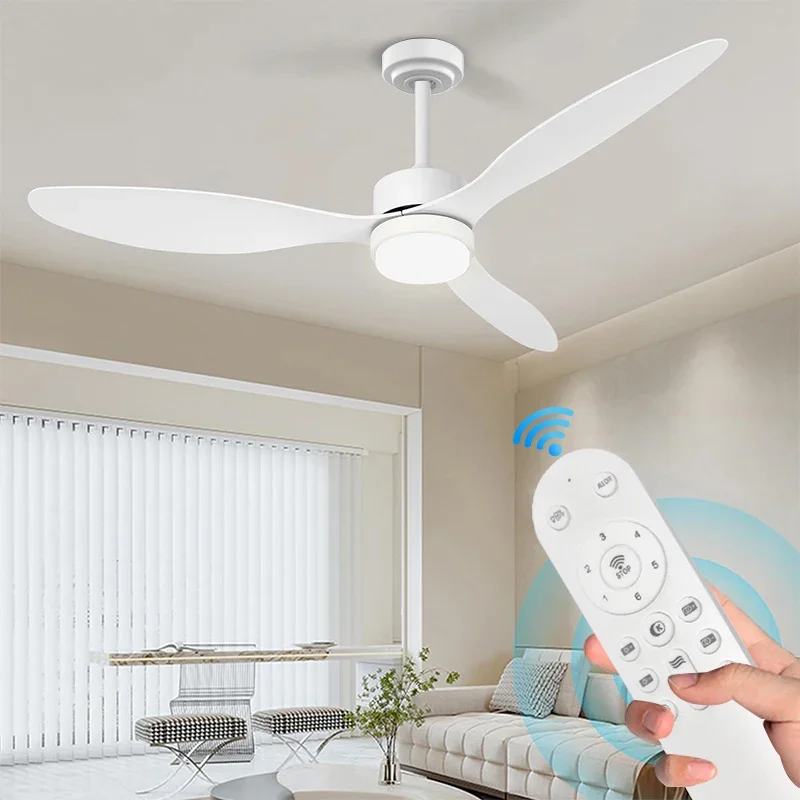 

52 inch American restaurant fan light long page remote control dimming Nordic living room ceiling fan with LED light 110V/220V