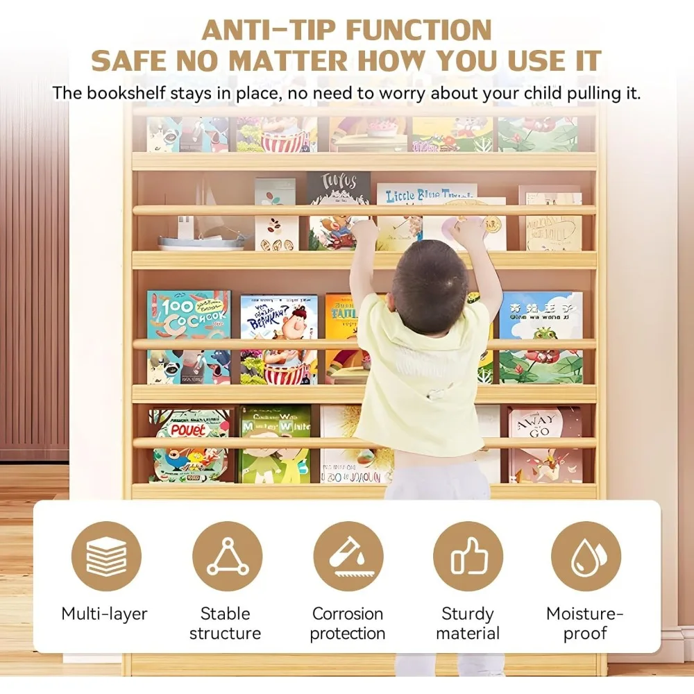 libreria per bambini compatta a parete a 5 livelli: design salvaspazio e antiribaltamento
