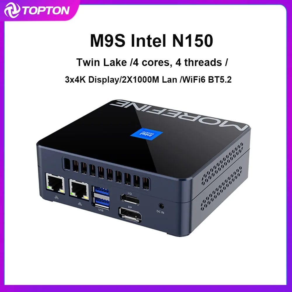 M9S Twin Lake Intel N150 N100 Mini PC DDR5 4800MHz PCIE3.0x4 2xLAN جديد Morefine كمبيوتر مكتبي Windows 11 Pro NUC WiFi6 BT5.2