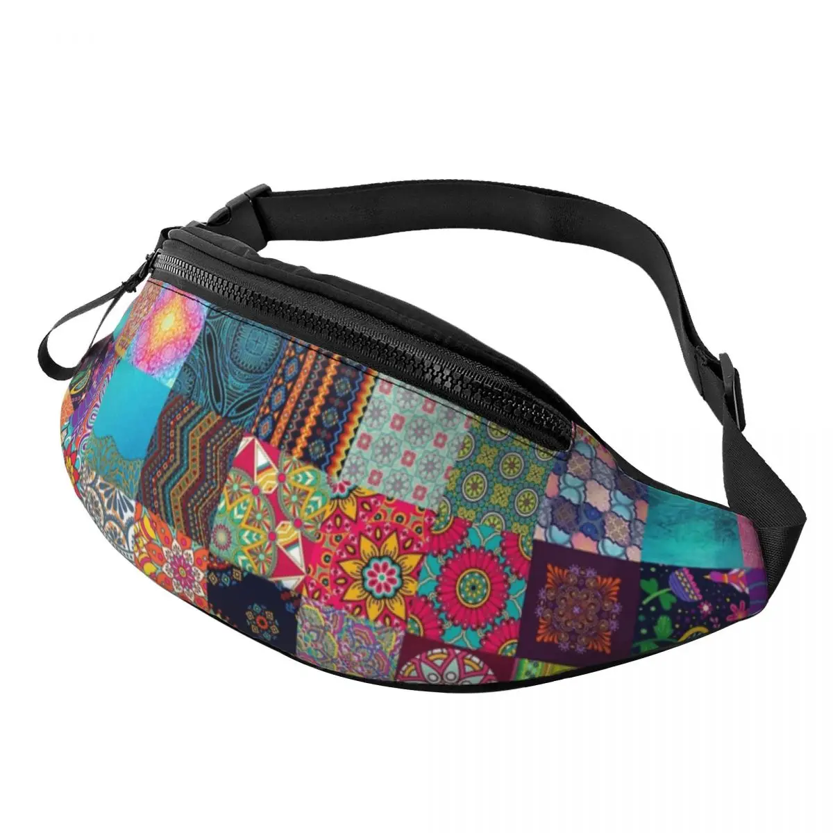 

African Patchwork Ethnic Print Fanny Pack Men Women Africa Ankara Crossbody Waist Bag for Camping Biking Phone Money Pouch