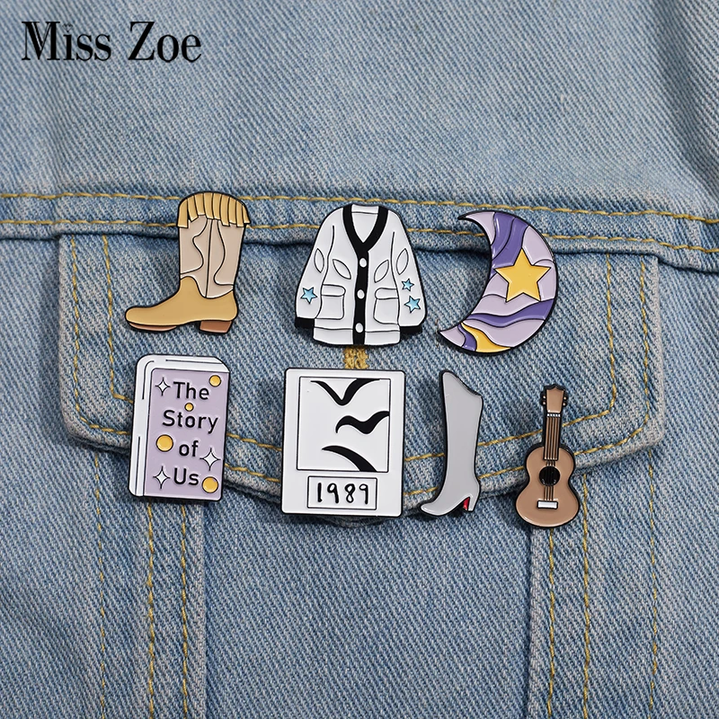 Sweater Boots Guitar Enamel Pins Custom The Story of Us Moon Brooches Lapel Badges Cartoon Funny Jewelry Gift for Kids Friends