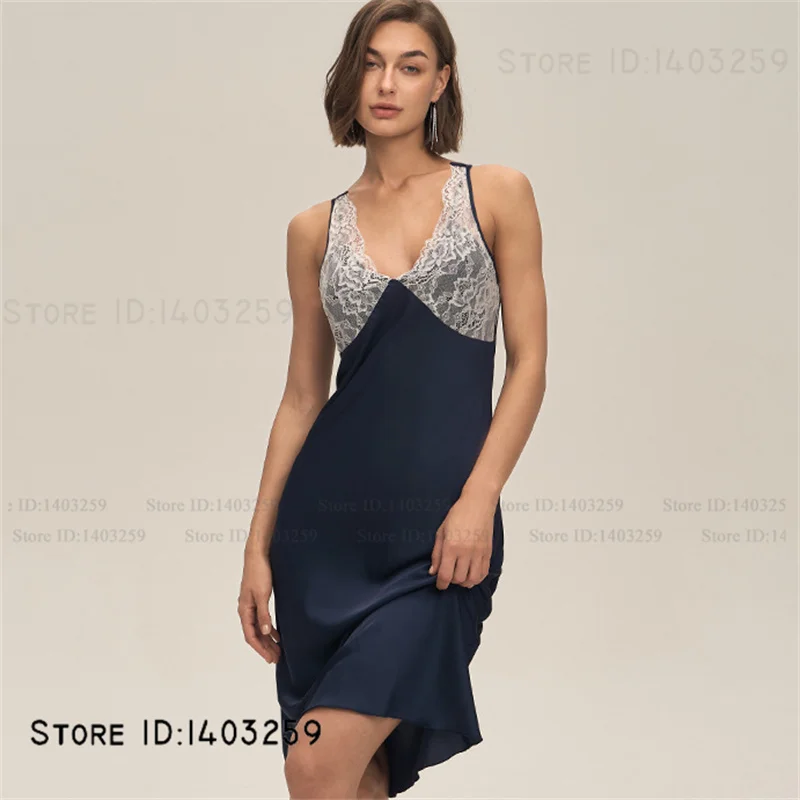 

Летняя ночная рубашка из ледяного шелка, интимное белье, сексуальная женская сорочка, ночная рубашка, лоскутная кружевная ночная рубашка, домашняя одежда, ночная рубашка
