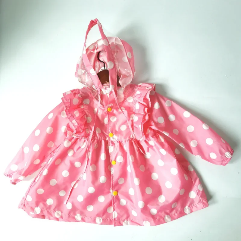 90-130cm Polka Dots Child Princess Raincoat For Kid Girls Baby Rain Coat Poncho Jacket Waterproof Outdoor Hiking Rainwear