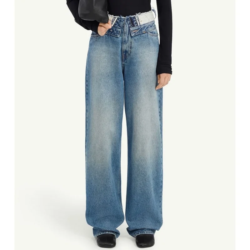 

Высококачественные женские джинсовые брюки с высокой талией, летние, с эффектом потертости, с декоративными вставками, модные повседневные, в уличном стиле, в пол