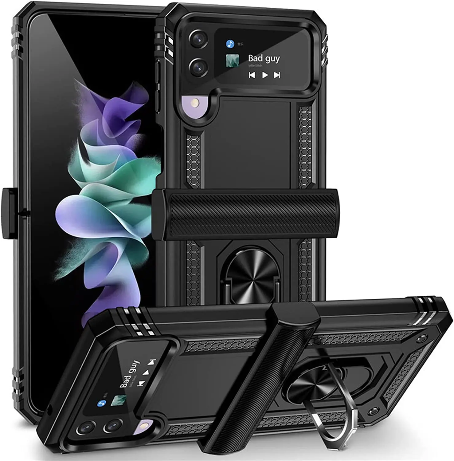 

Case for Samsung Galaxy Z Flip 4/Z Flip 3, Rugged Military Case with Magnetic Ring Kickstand Hard PC Shockproof Anti-Drop Cover
