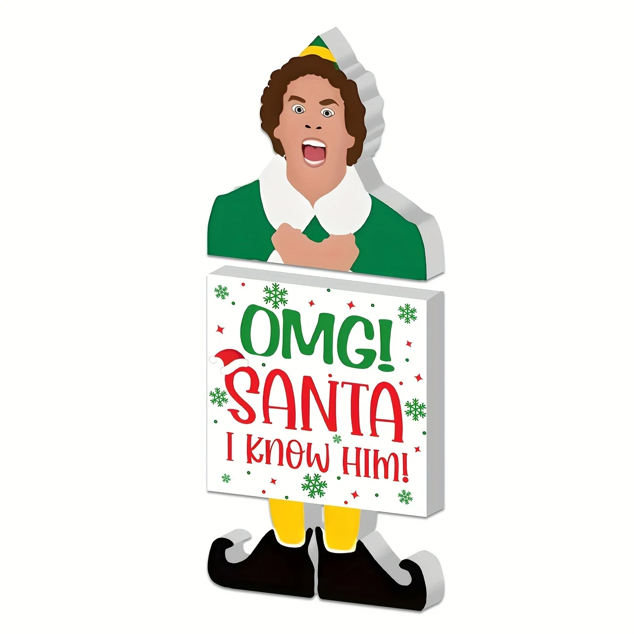 Buddy The Elf Christmas Decorations OMG Santa I Know Him Christmas Wooden Sign Cute Holiday Tiered Tray Decor for Elf Xmas Party