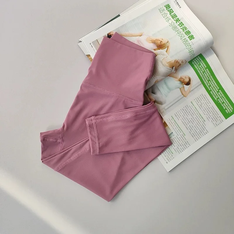 Damen-Yoga-Übungshose mit hoher Taille, eng anliegend, hohe Elastizität, Stulpenlinie, nacktes Gefühl, Hüftheben, Turnhose – Detail 11