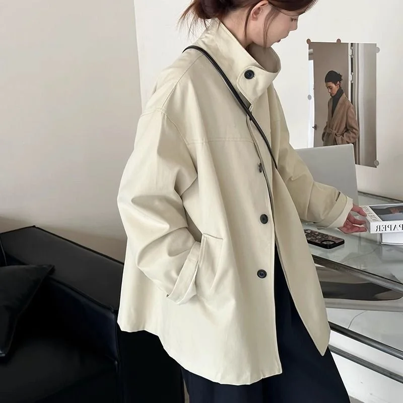 

plus Size 300 Pou Korean Sle Loose Mid-Length Jaet Simple Stand Collar Casual Windbreaker for plus Size Women