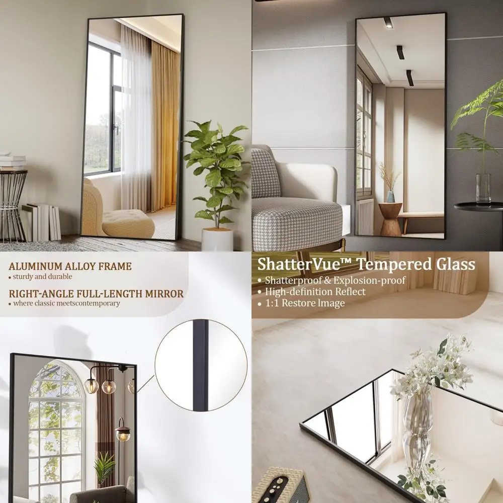 مرآة كاملة الطول بإطار من الألومنيوم، مرآة جسم طويلة 71 × 26 مع حامل، تصميم قائم بذاته أو قابل للتركيب على الحائط